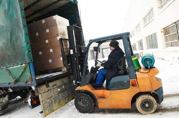 Warehouse forklift loader work — Stock Photo, Image