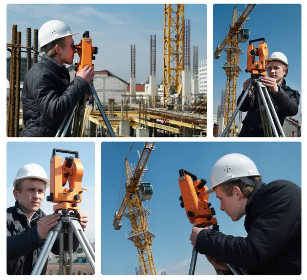 Surveyor met doorvoer niveau apparatuur — Stockfoto