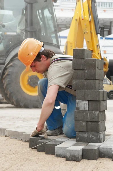 Trabajos de construcción de pavimentos de acera —  Fotos de Stock