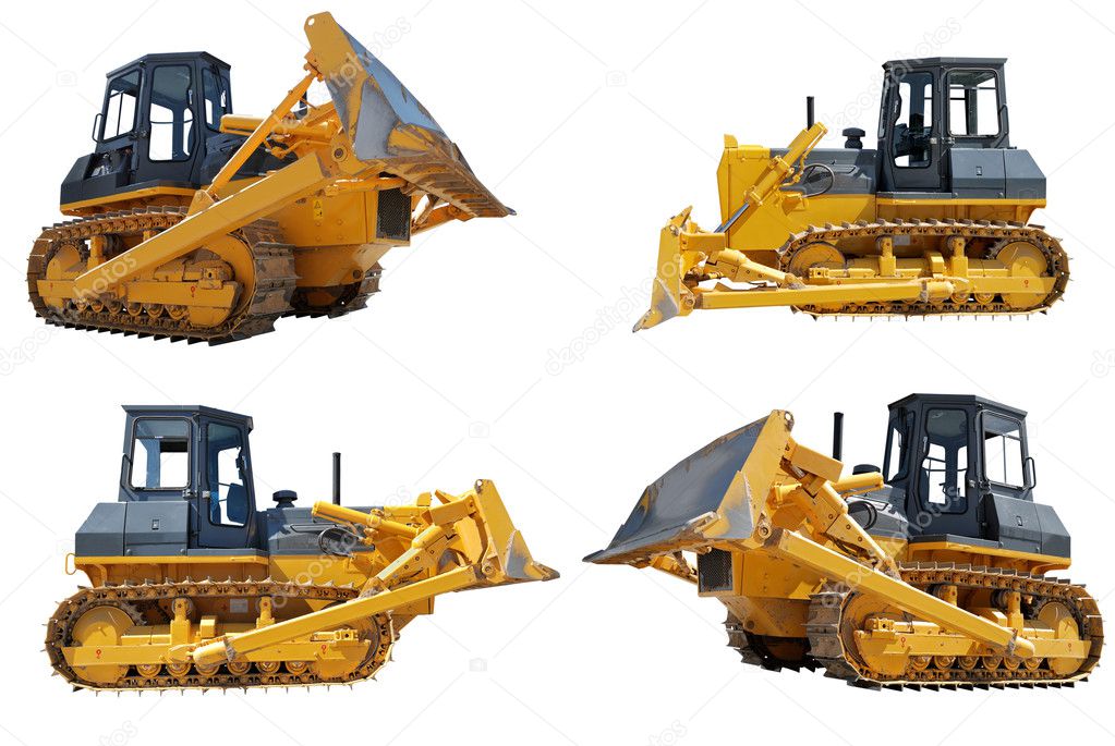 Set of bulldozers loaders