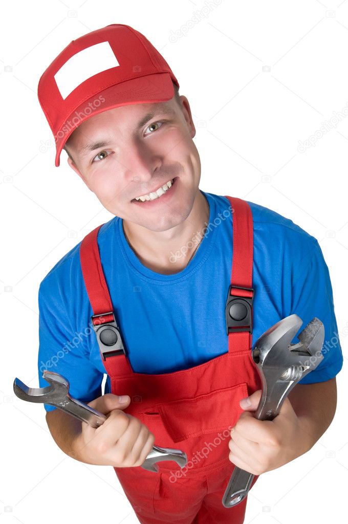 Smiley repairman with spanners