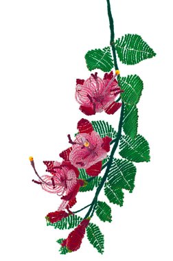 Twig with flowers from color glass beads clipart