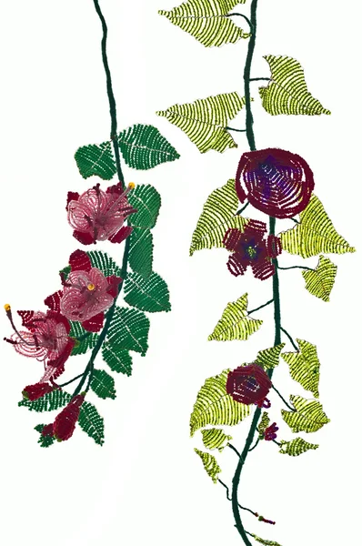 Větvičky s květinami z barevné skleněné korálky — Stock fotografie