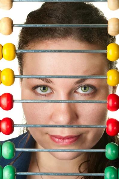 Beautiful woman face and colorabacus — Stock Photo, Image