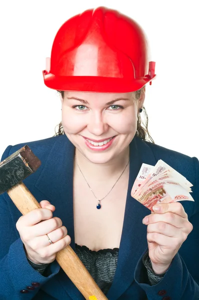 The girl in a building helmet — Stock Photo, Image