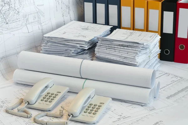 Big heaps of design and project drawings — Stock Photo, Image