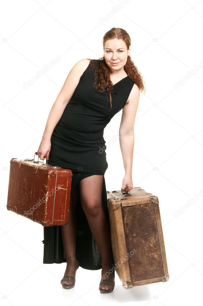 One beautiful woman and two suitcases