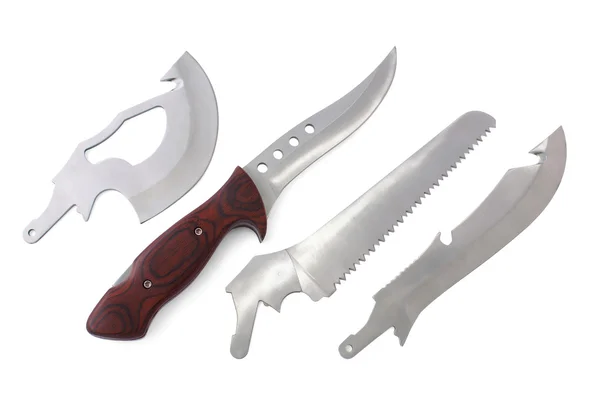 Bıçak ile ahşap sapı ve beyaz backg izole dört değiştirilebilir bıçaklar — Stok fotoğraf