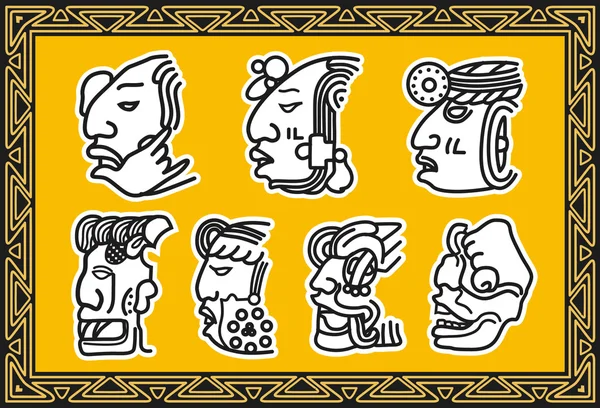 Set of ancient american indian patterns. Faces — Stock Vector