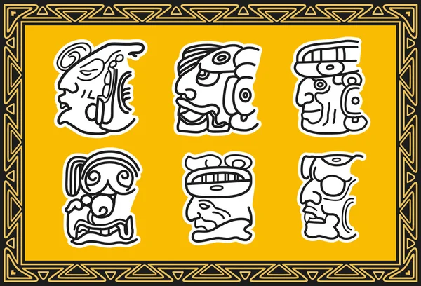 Set of ancient american indian patterns. Faces — Stock Vector