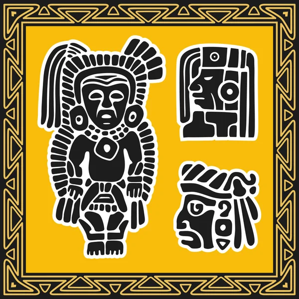 Conjunto de antiguos patrones indios americanos. Caras. — Archivo Imágenes Vectoriales
