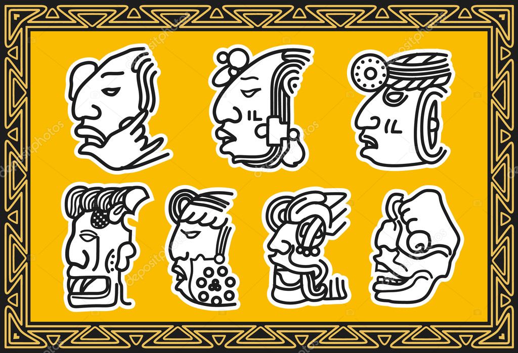 Set of ancient american indian patterns. Faces