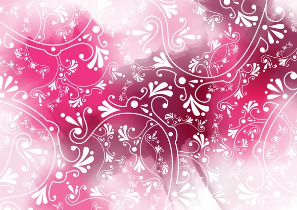 Vit prydnad på rosa akvarell — Stock vektor