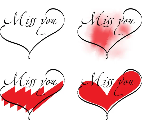 4 miss you hearts — Stock Vector