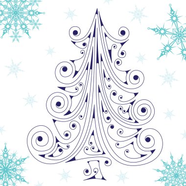 Blue christmas tree with beautiful snowf clipart