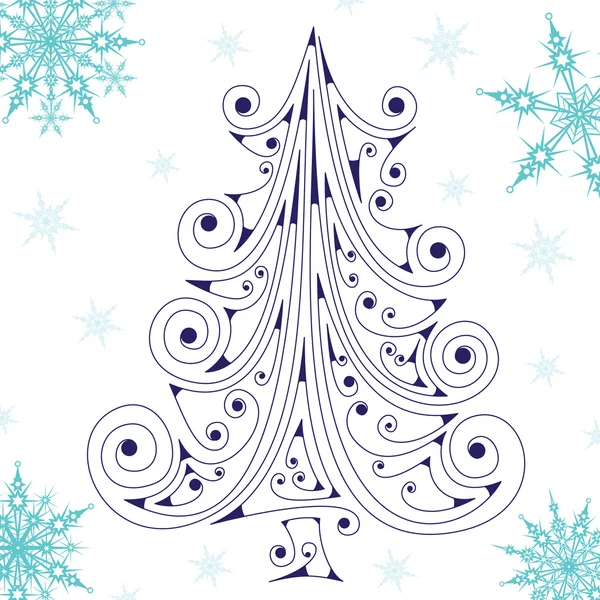 Синя різдвяна ялинка з красивим снігом — стоковий вектор