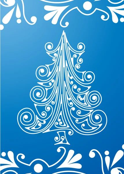 Weißer Weihnachtsbaum auf blauem Grund — Stockvektor