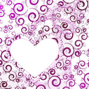 Pink heart frame with curly elements clipart