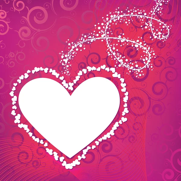 Καρέ ροζ καρδιά με σγουρά στοιχεία — Διανυσματικό Αρχείο