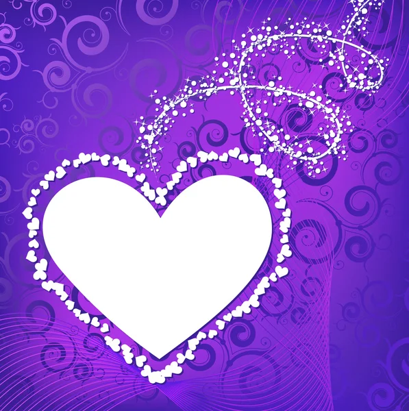 Marco de corazón violeta con elementos rizados — Vector de stock