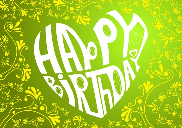 Happy birthday heart on green background — Stock Vector