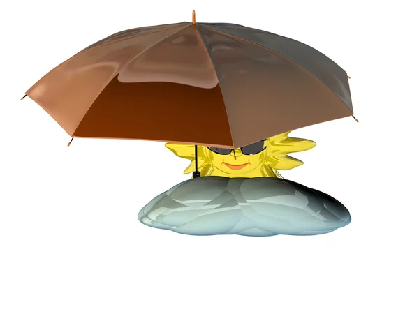 Sol dos desenhos animados com guarda-chuva — Fotografia de Stock