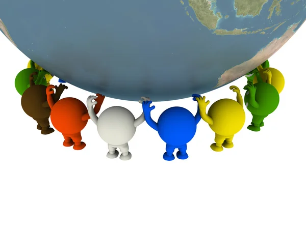 Group of smileys supported the Globe. — Stock Photo, Image