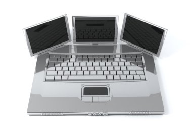 üç ekran ile konsept dizüstü bilgisayar