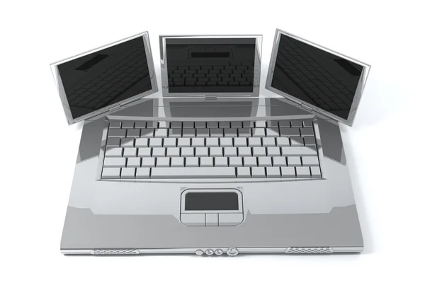 Концепция ноутбука с тремя экранами — стоковое фото