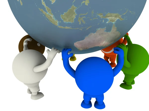 Group of smileys supported the Globe — Stock Photo, Image