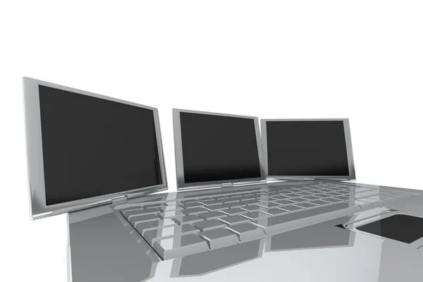 Концепция ноутбука с тремя экранами — стоковое фото