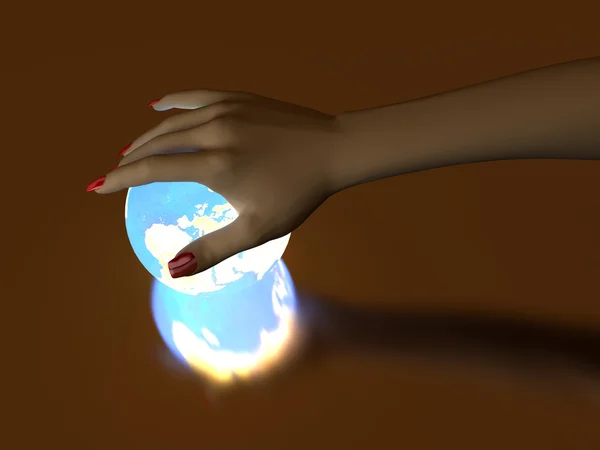 Hand and Luminous globe — Stock Photo, Image