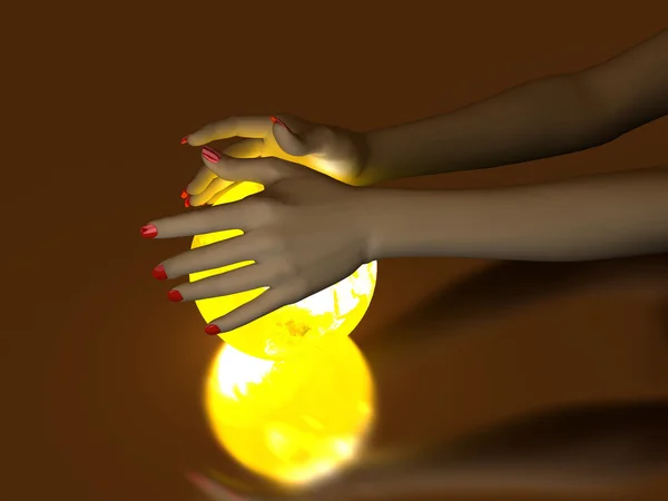 Hand en lichtgevende bol — Stockfoto