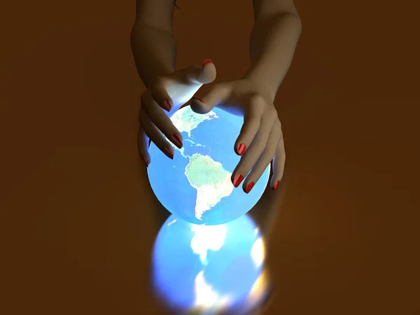 Hand en lichtgevende bol — Stockfoto