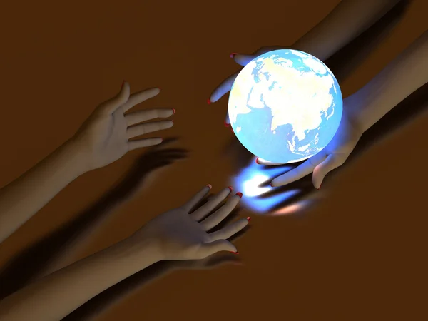 Hand und leuchtender Globus — Stockfoto