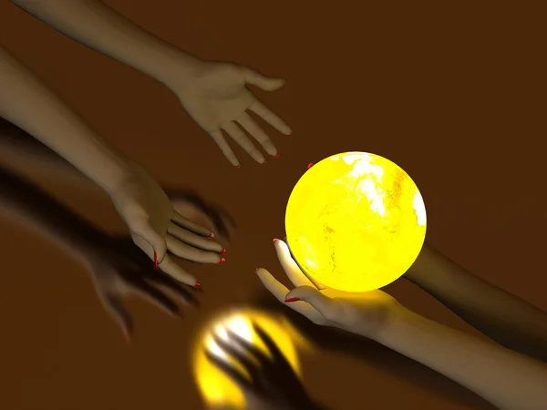 Hand and Luminous globe — Stock Photo, Image
