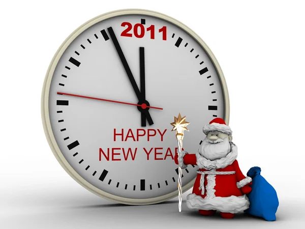 Santa Claus con reloj de Año Nuevo —  Fotos de Stock