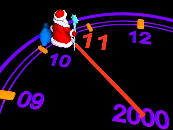 Papai Noel com relógio de Ano Novo — Fotografia de Stock