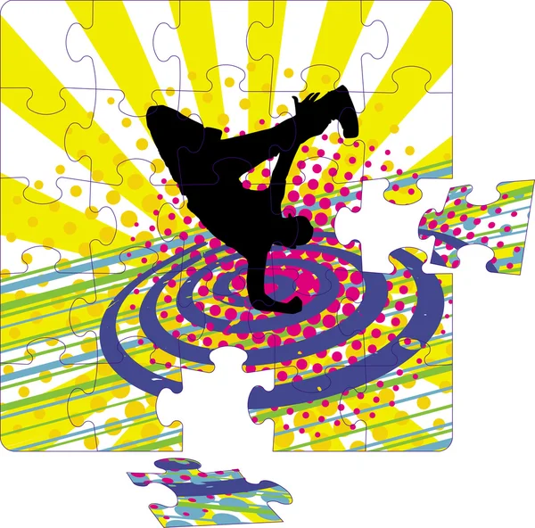 Luminoso mosaico con silhouette, ragazzo danzante — Vettoriale Stock