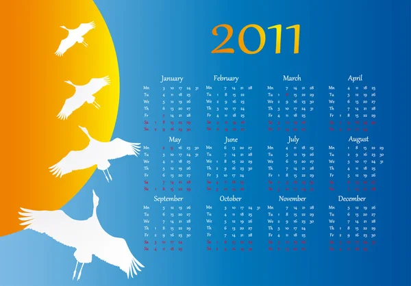 Vuelo de pájaro. Calendario 2011 — Vector de stock
