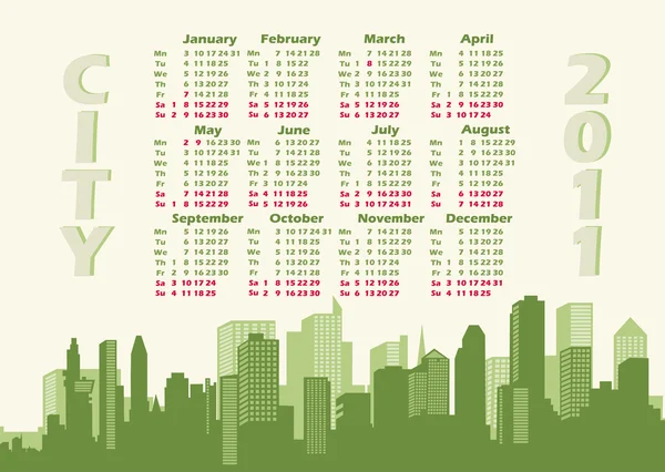 Panorama města. Kalendář 2011 — Stockový vektor