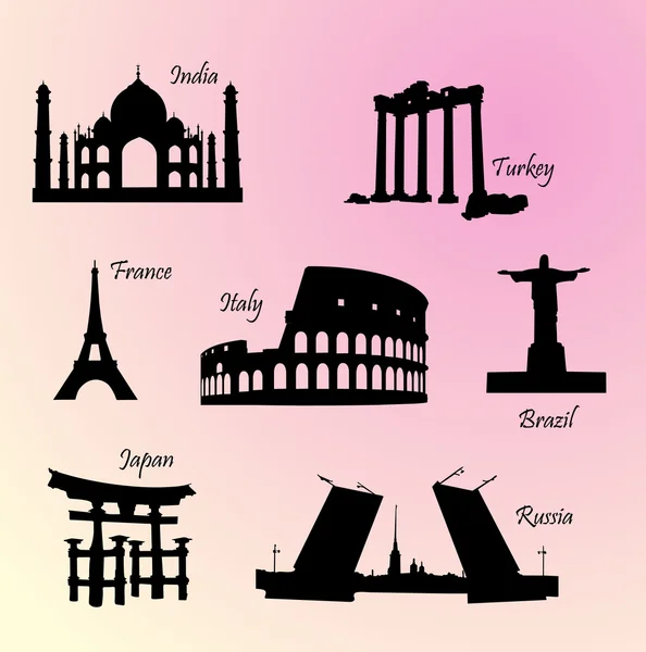 Landmarks countries of the world — Stock Vector
