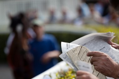 Horse at gallop race at hippodrome clipart