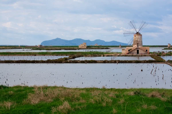 stock image Windmill in a Salt Mine near Trapani, Sicily