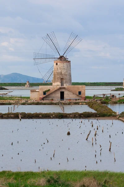 stock image Windmill in a Salt Mine near Trapani, Sicily