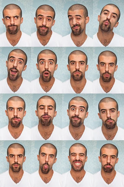 Youg людина виконує різні вирази з його обличчям — стокове фото