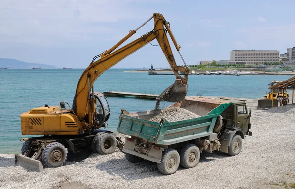 stock image Preparation of a beach for a summer