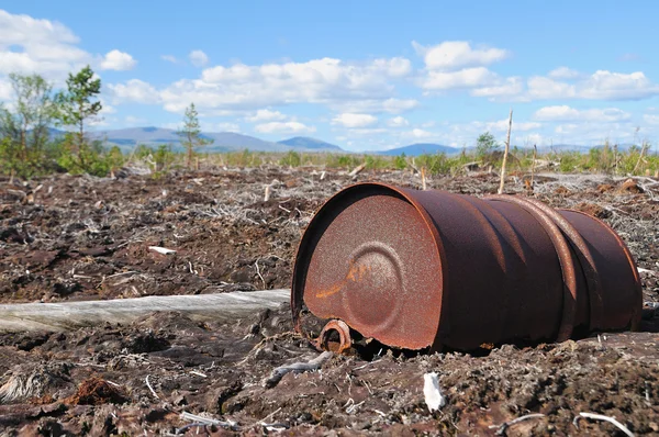 Old rusty metallic barrel — Stock Photo, Image