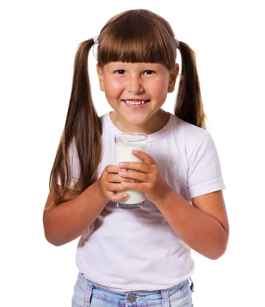 Girl loves milk — Stock Photo, Image