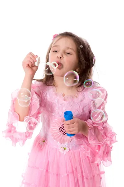 Dívka a bubliny — Stock fotografie